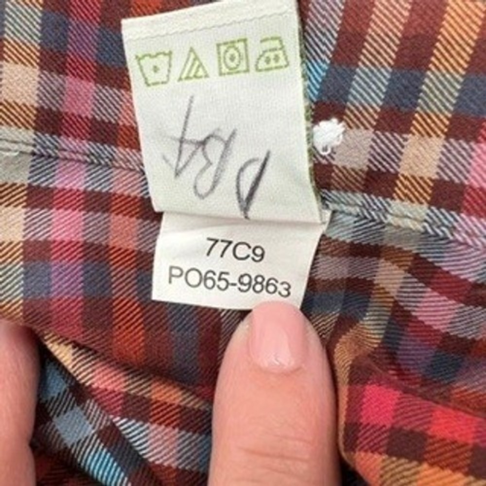 Orvis Mens Large Plaid Button Down Shirt Red Blue Orange Cotton Long Sleeve L - Picture 6 of 12